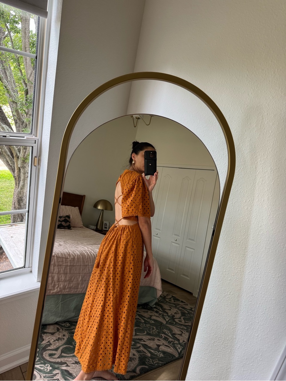 Farm Rio Eyelet Cutout Ring Maxi Dress Brown Caramel NWT Size S - Picture 2 of 6